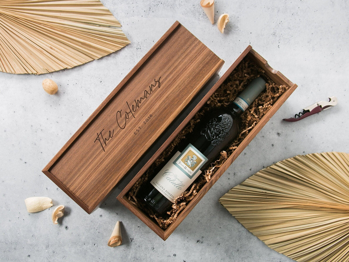 Wood Wine Box (Design 11) - Engagement Wedding Gift for the Couple, 5th Anniversary Husband Wife Wood Gift, Teachers Champagne Gift Box