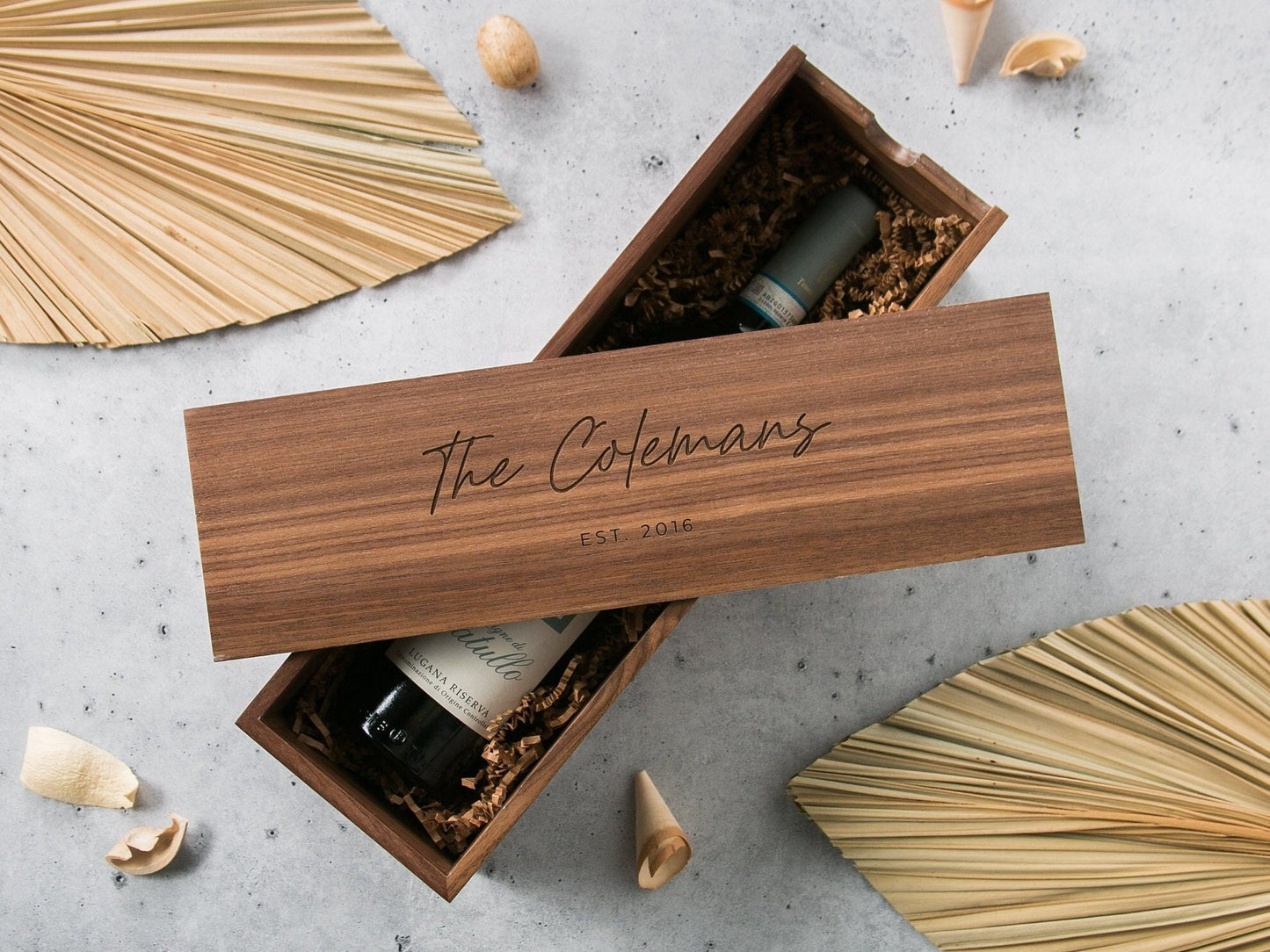Wood Wine Box (Design 11) - Engagement Wedding Gift for the Couple, 5th Anniversary Husband Wife Wood Gift, Teachers Champagne Gift Box