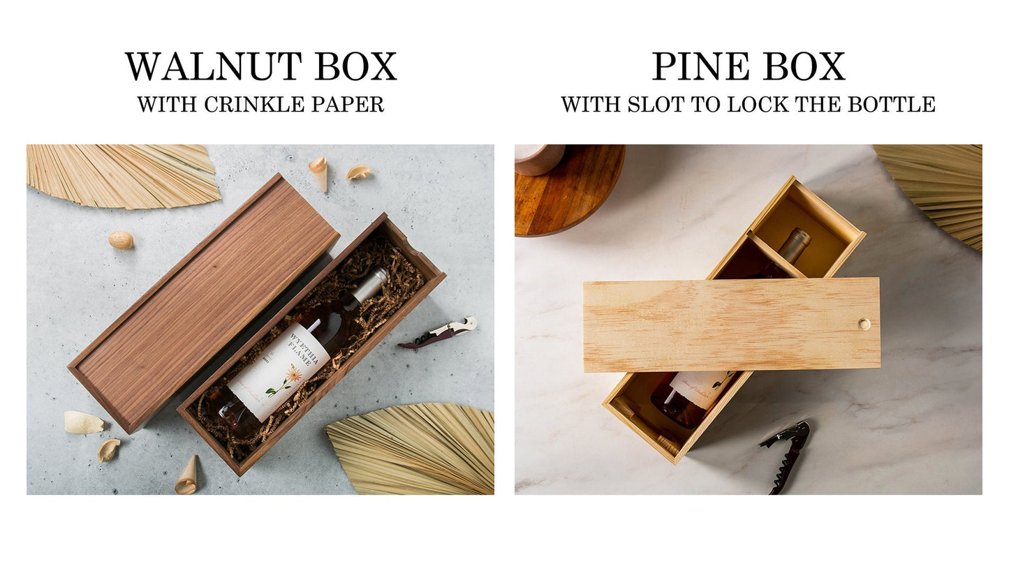 Wood Wine Box (Design 11) - Engagement Wedding Gift for the Couple, 5th Anniversary Husband Wife Wood Gift, Teachers Champagne Gift Box