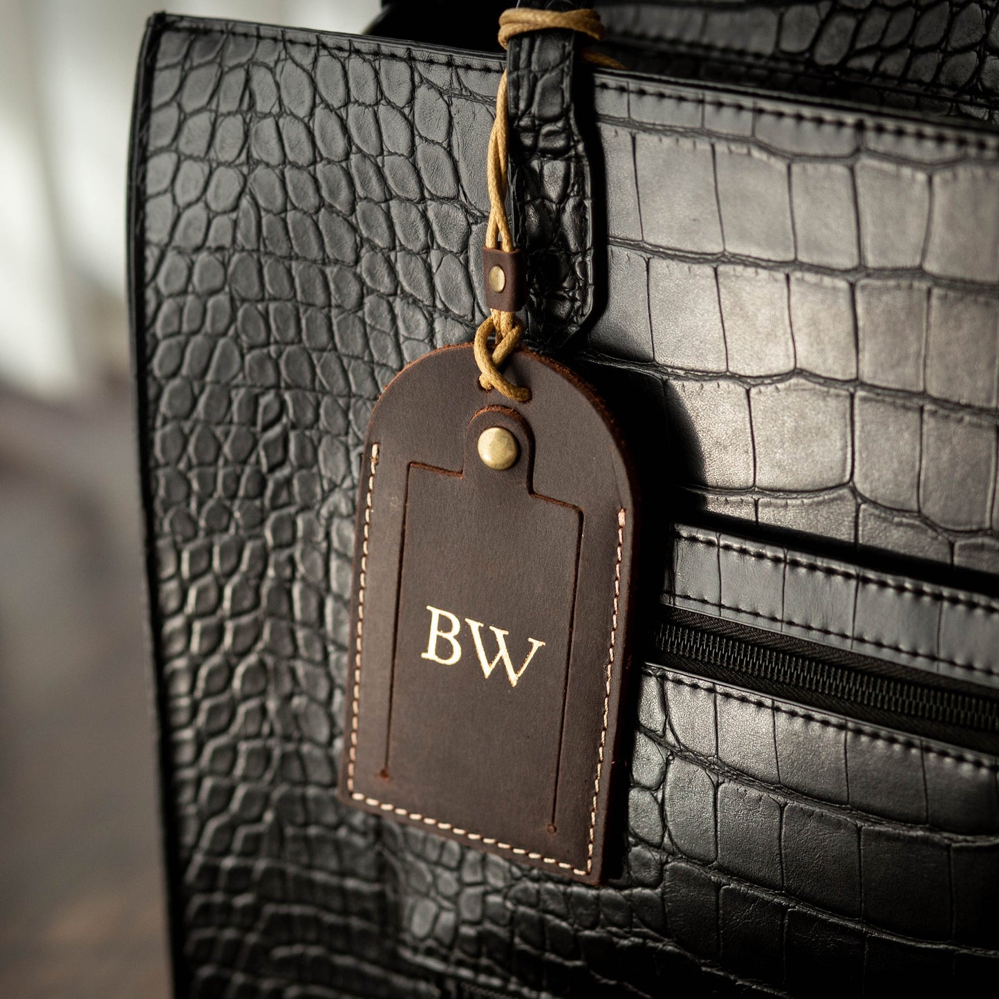 Embossed Luggage Tag with Contact Card - Leather Travel Bag Suitcase Name Tag, Coworker Employee Boss Office Business Flight Attendant Gift