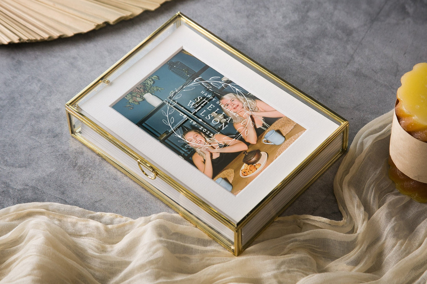 5x7" Gold Glass Photo Box - Mom & Daughter Picture Keepsake Box with Optional Photo Mats Personalized Birthday Mother's Day Gift Box
