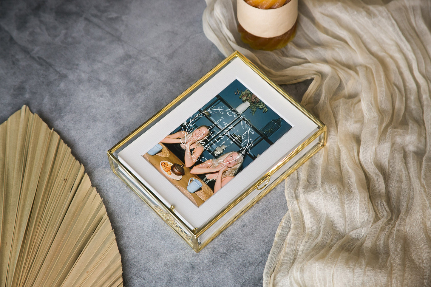 5x7" Gold Glass Photo Box - Mom & Daughter Picture Keepsake Box with Optional Photo Mats Personalized Birthday Mother's Day Gift Box