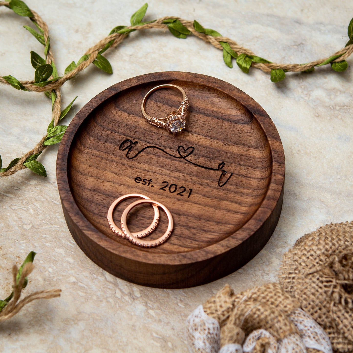 Round Wood Ring Dish - Mens Jewelry Tray 5th Wedding Anniversary Birthday Gift for Boyfriend Husband Dad, Dorm Decor, Teacher College Gift