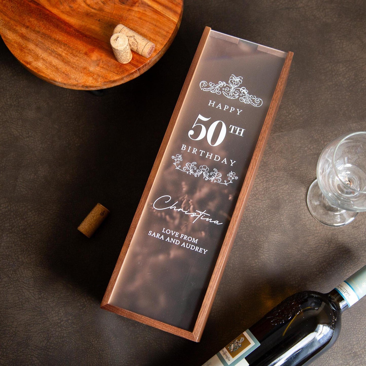 Acrylic Lid Wine Box - Custom Wooden Wine & Champagne Gift Box for Wine Lovers, Perfect Gift for Mom, Dad, Best Friend, Colleague, and Boss
