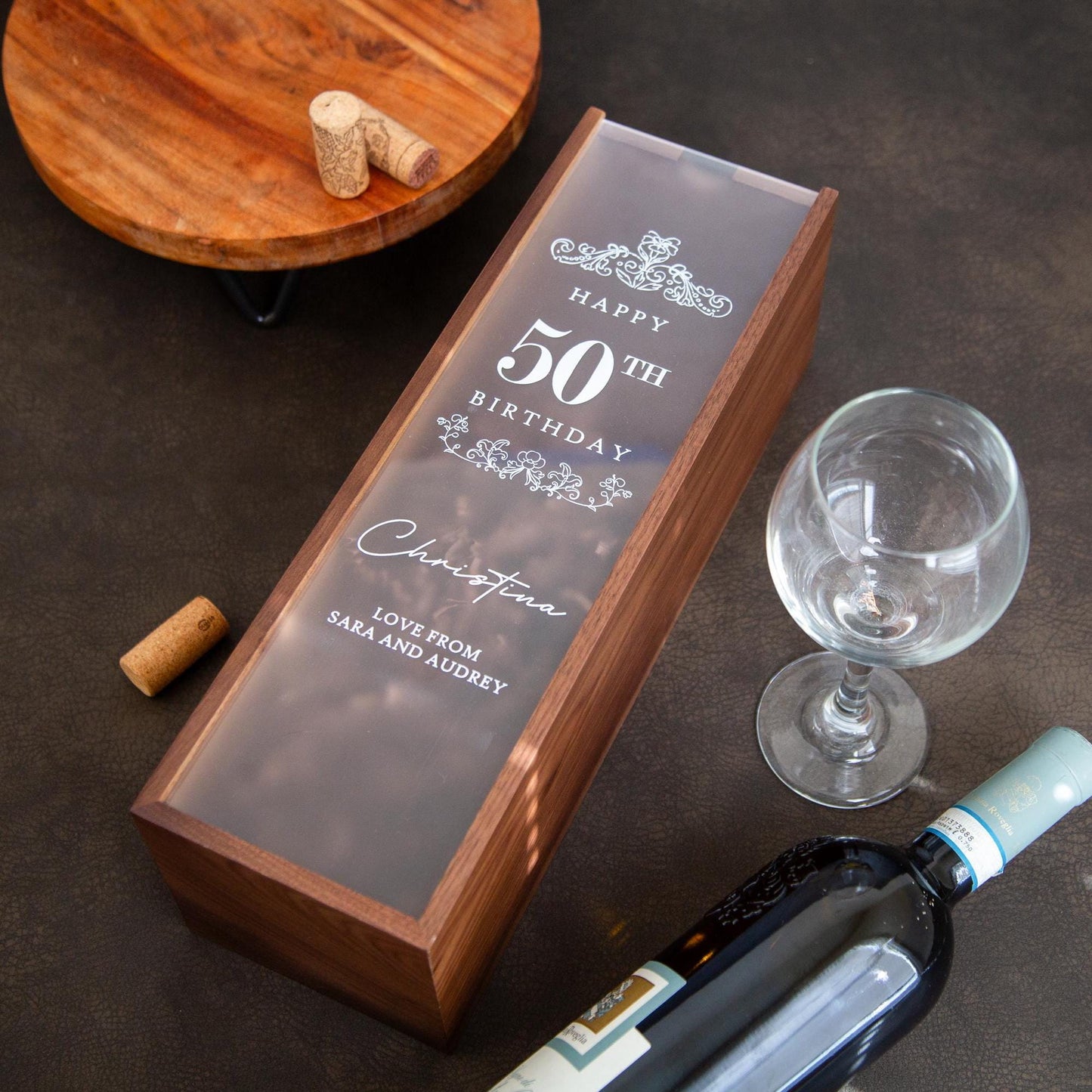 Acrylic Lid Wine Box - Custom Wooden Wine & Champagne Gift Box for Wine Lovers, Perfect Gift for Mom, Dad, Best Friend, Colleague, and Boss