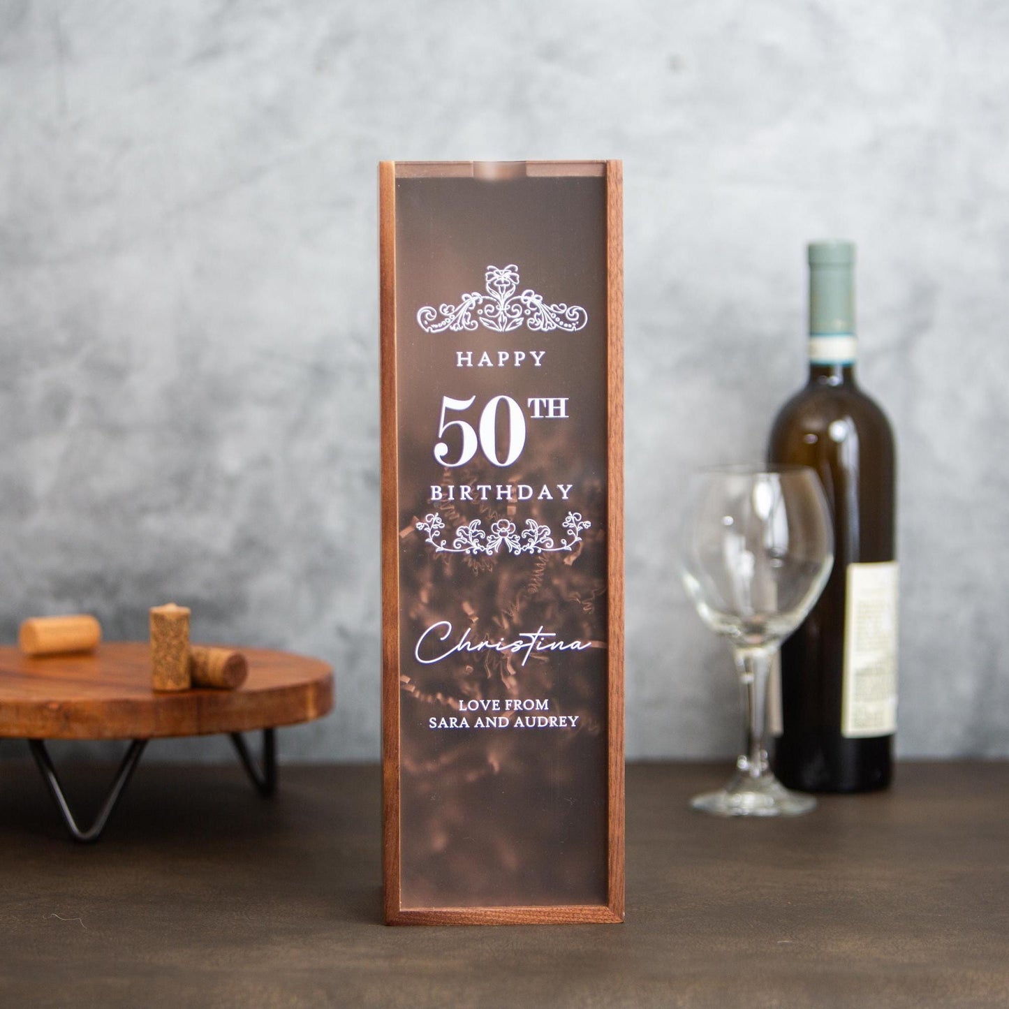 Acrylic Lid Wine Box - Custom Wooden Wine & Champagne Gift Box for Wine Lovers, Perfect Gift for Mom, Dad, Best Friend, Colleague, and Boss
