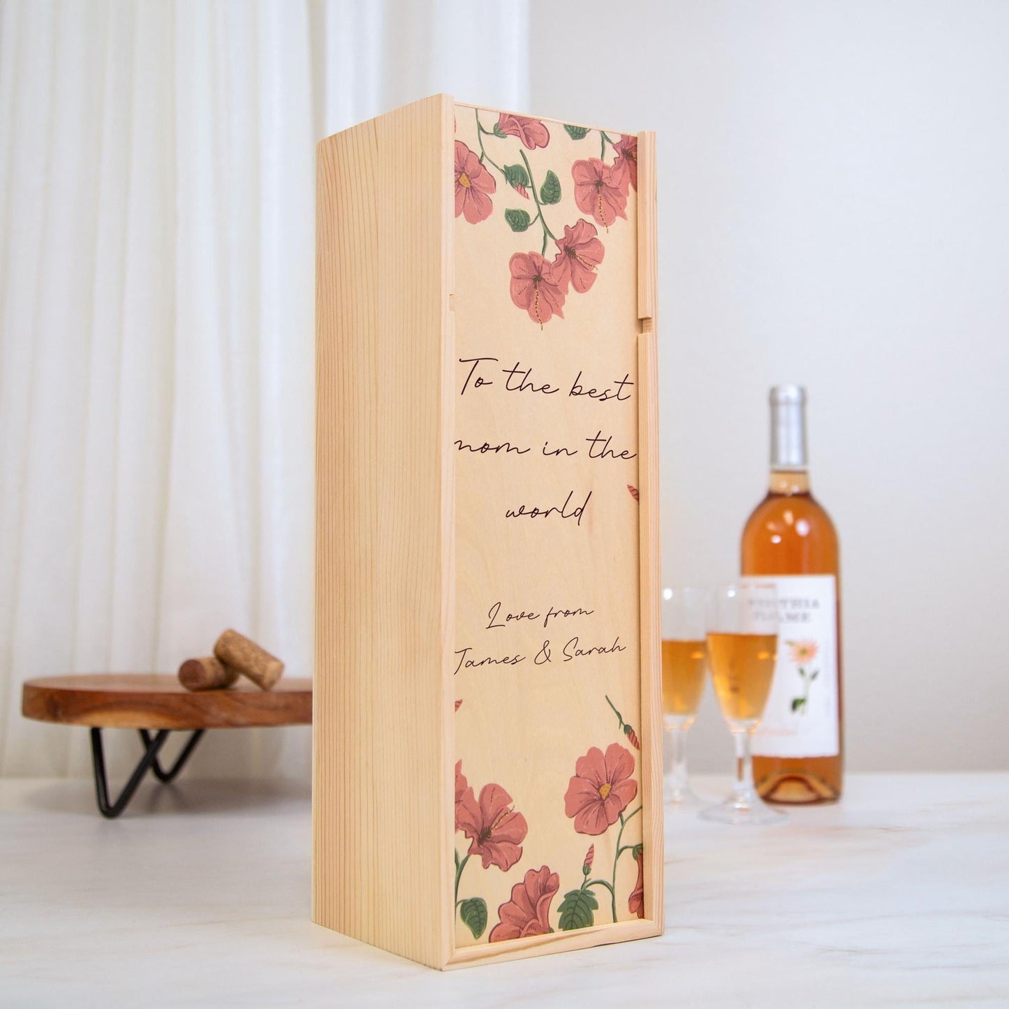 Wood Wine Box - Personalized Wine Box with Custom Text, Printed Wooden Gift Box, Birthday, Wedding & Anniversary Gift, Mom Gift