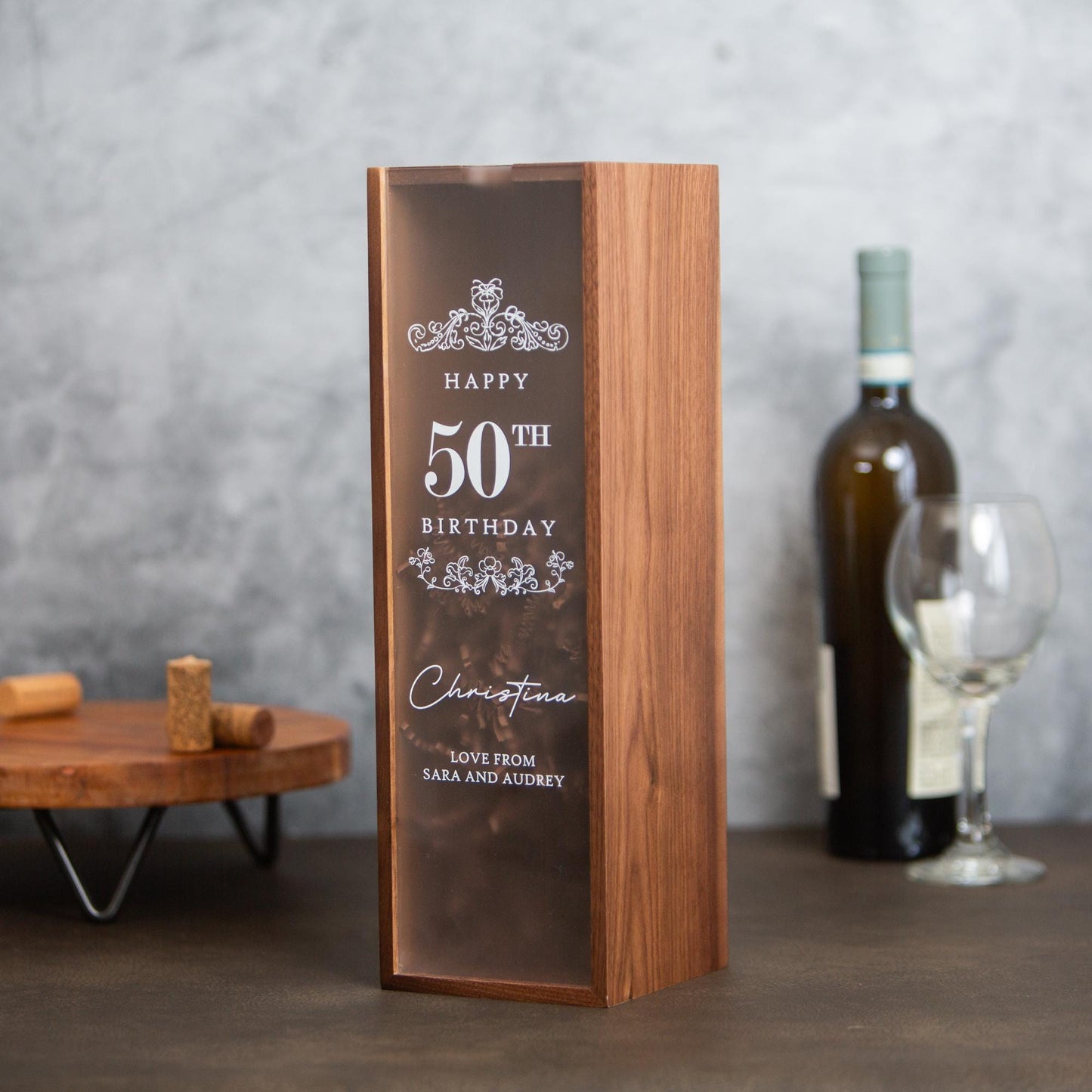 Acrylic Lid Wine Box - Custom Wooden Wine & Champagne Gift Box for Wine Lovers, Perfect Gift for Mom, Dad, Best Friend, Colleague, and Boss