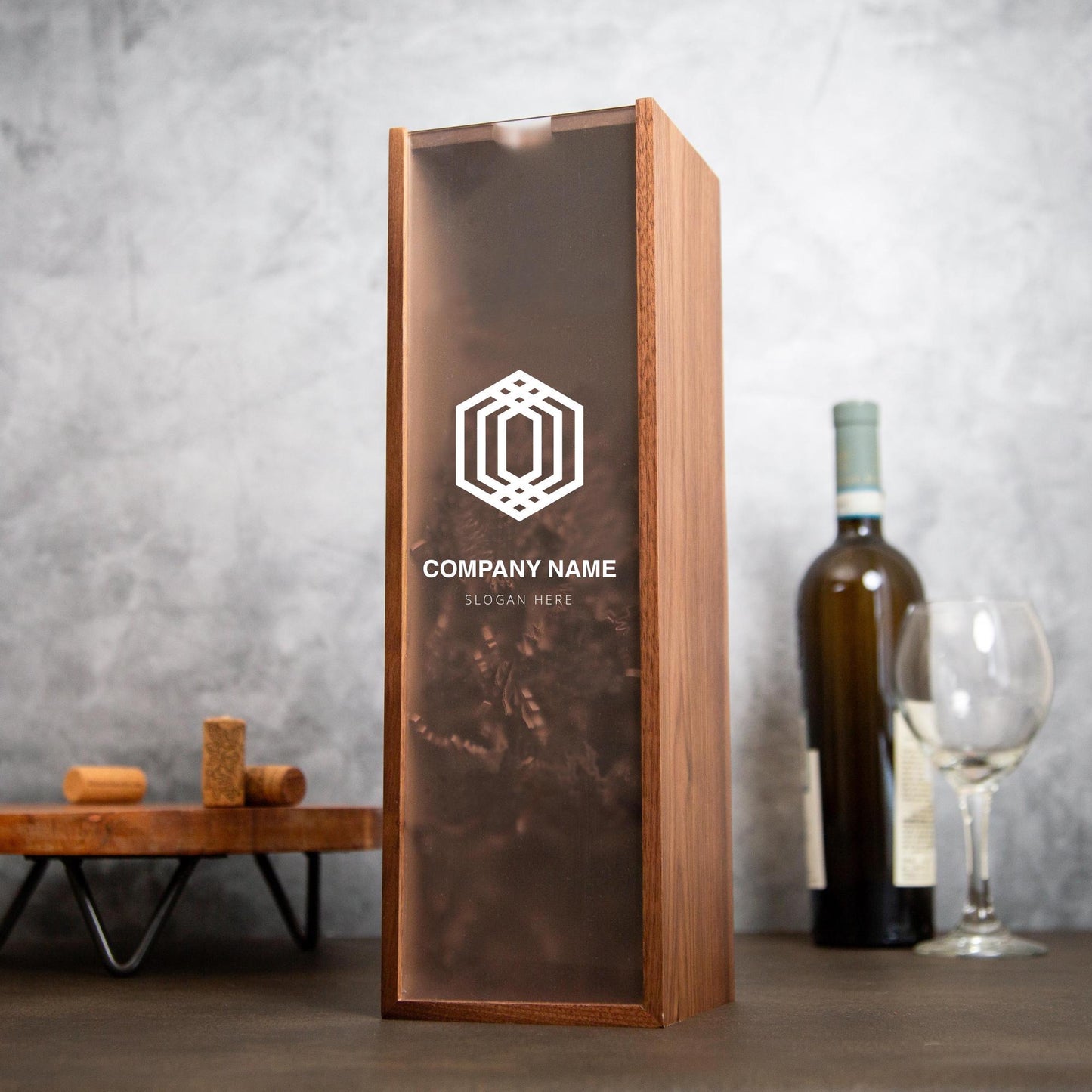 Acrylic Lid Wine Box - Custom Corporate Logo Wine Gift Box, Personalized Wine Bottle Box Custom Text, Wooden Bottle Box, Gift