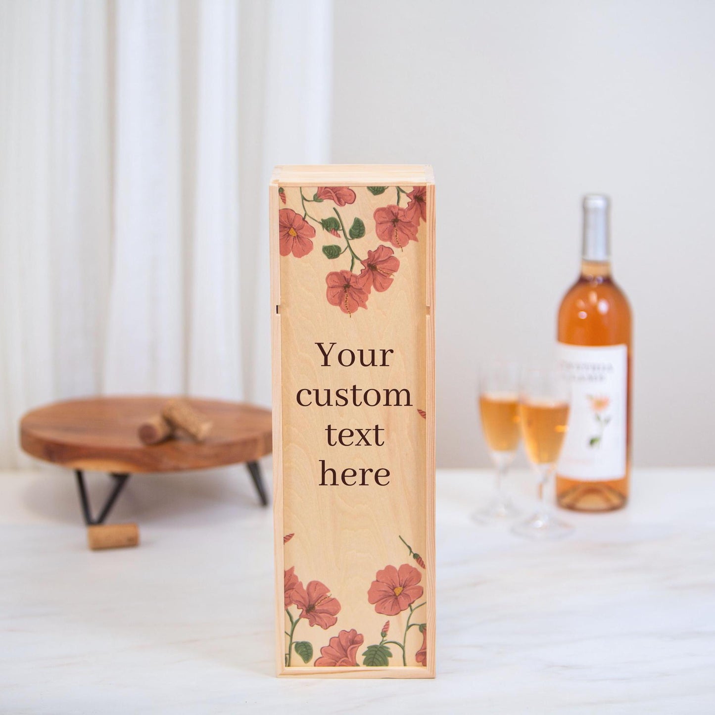 Wood Wine Box - Personalized Wine Box with Custom Text, Printed Wooden Gift Box, Birthday, Wedding & Anniversary Gift, Mom Gift