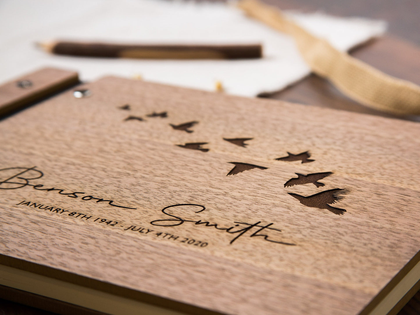 Engraved Premium Wood Guest Book - Celebration of Life or Funeral Guest Book, Guest Signing Book, Blank DIY Memory Scrapbook