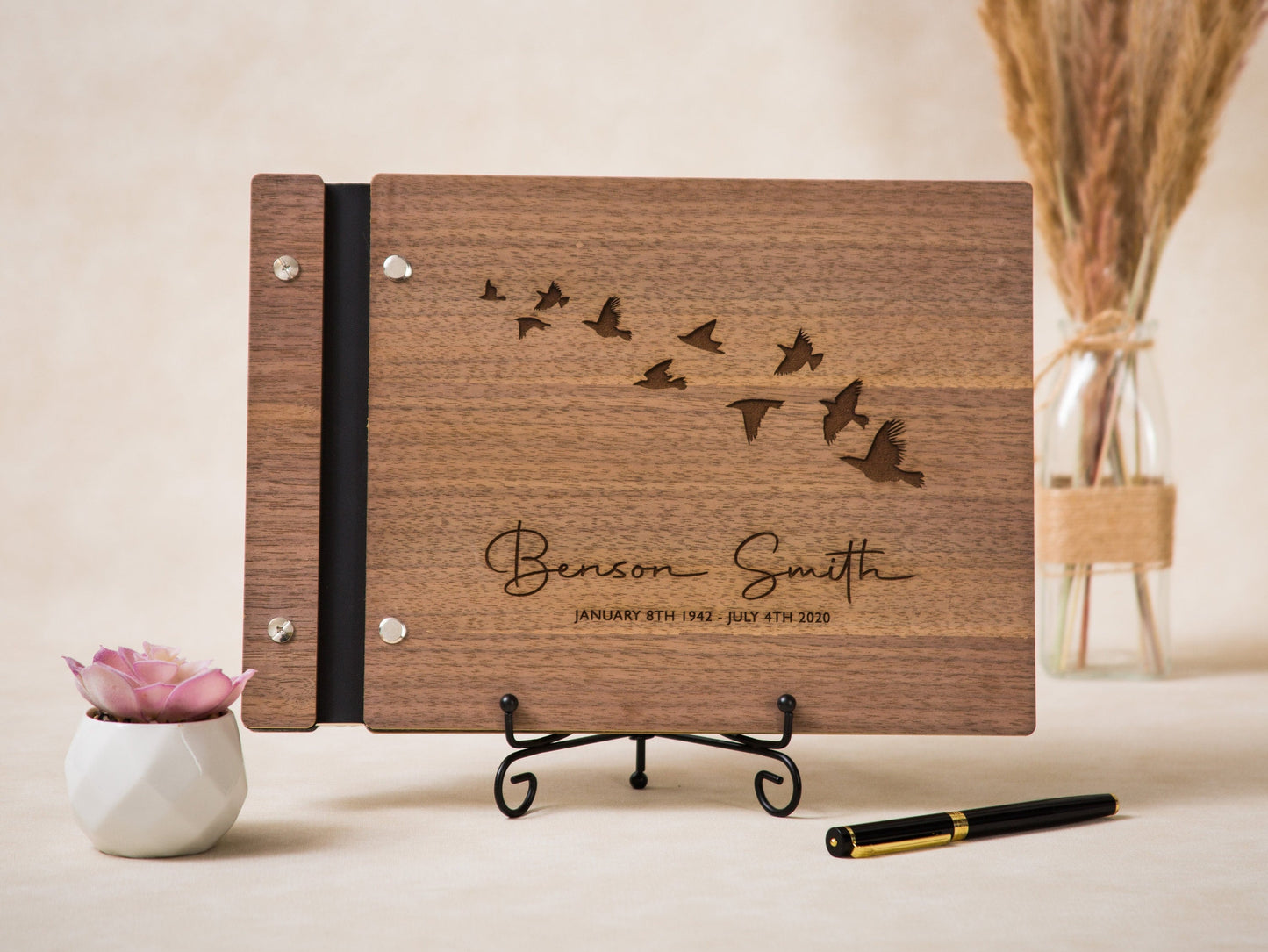 Engraved Premium Wood Guest Book - Celebration of Life or Funeral Guest Book, Guest Signing Book, Blank DIY Memory Scrapbook