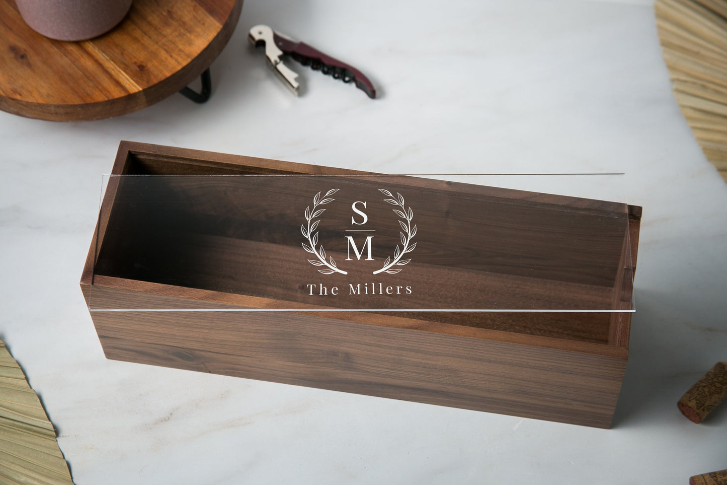 Acrylic Lid Wine Box (Design 8) - Personalized Port Wine Champagne Case Engagement Anniversary Gift For Bride Groom Couple Wedding Ceremony