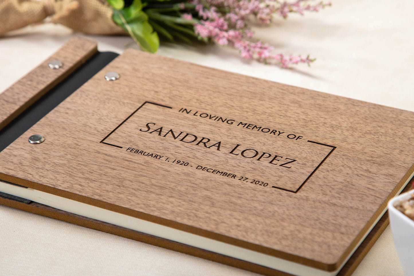 Engraved Premium Wood Guest Book - Personalized In Loving Memory of Guest Book of Condolence for Memorial Wake Service Guest Signing Book