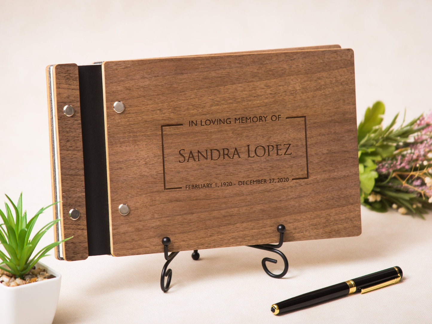 Engraved Premium Wood Guest Book - Personalized In Loving Memory of Guest Book of Condolence for Memorial Wake Service Guest Signing Book