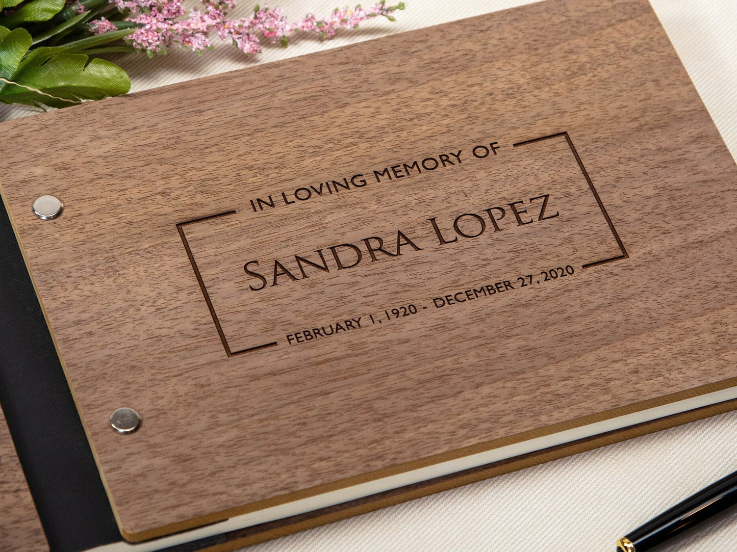 Engraved Premium Wood Guest Book - Personalized In Loving Memory of Guest Book of Condolence for Memorial Wake Service Guest Signing Book