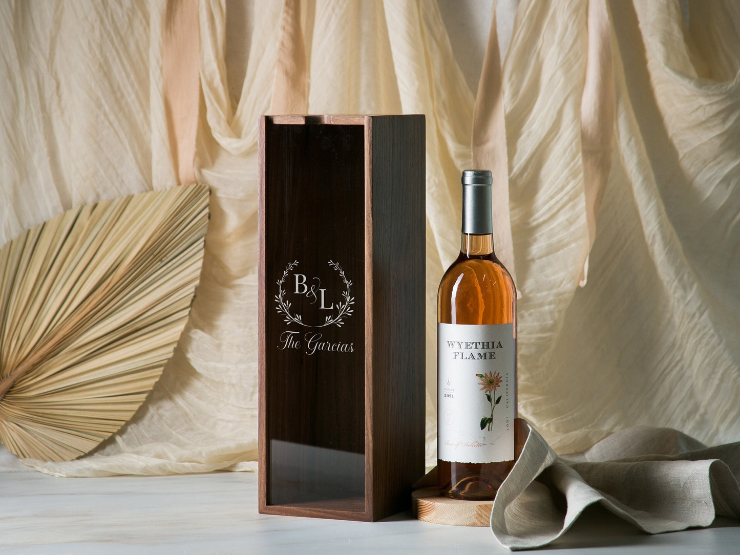 Acrylic Lid Wine Box (Design 6) - Personalized Custom Champagne Display Case Engagement Wedding Ceremony Bridal Shower Gift Newlywed Couple