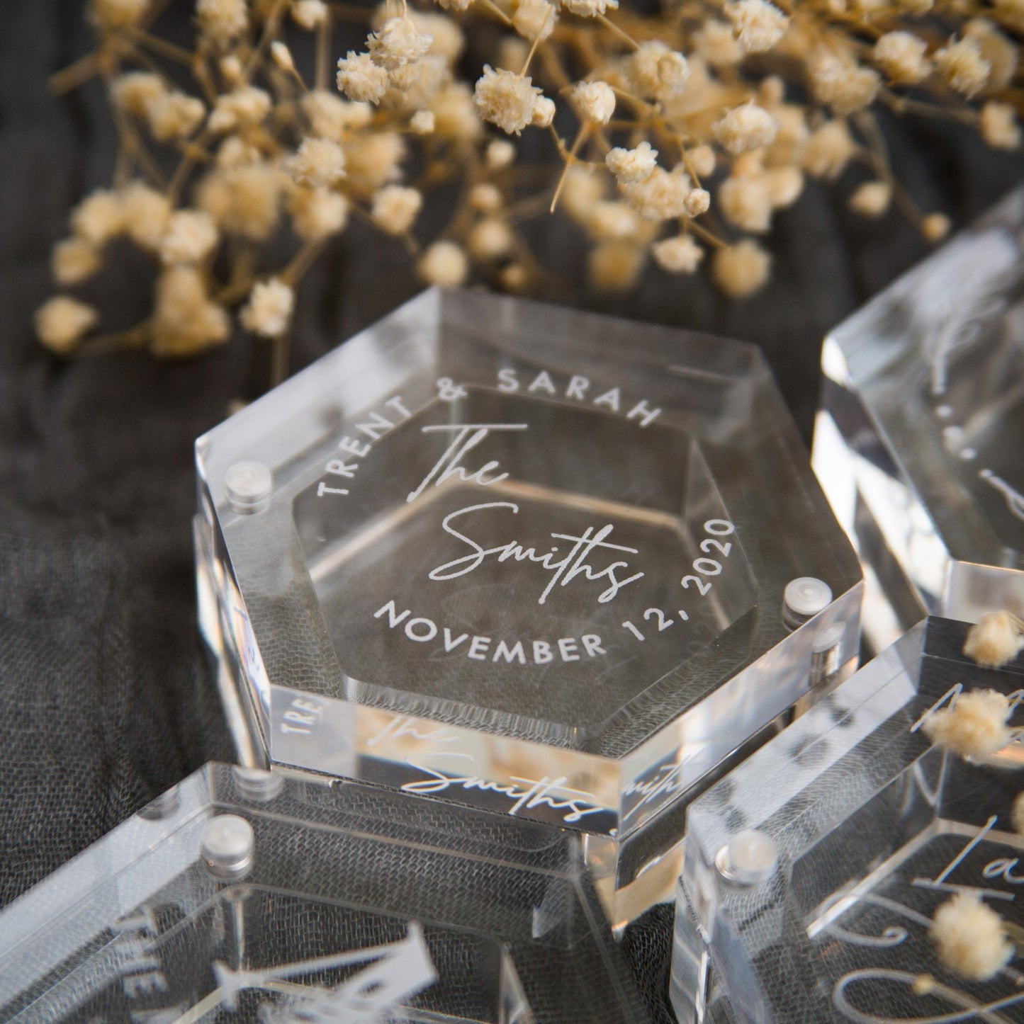 Clear Hexagon Ring Box - Engraved ORIGINAL Acrylic Wedding Ring Bearer Box Engagement Proposal Ring Storage Modern Ring Dish Gift for Her
