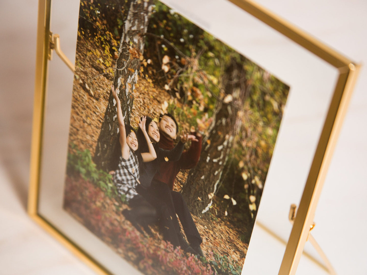 Gold Glass Frame - Photo Printing Optional, Romantic Birthday Engagement Wedding Gift for Couples, Floating Picture Display Frame Decor