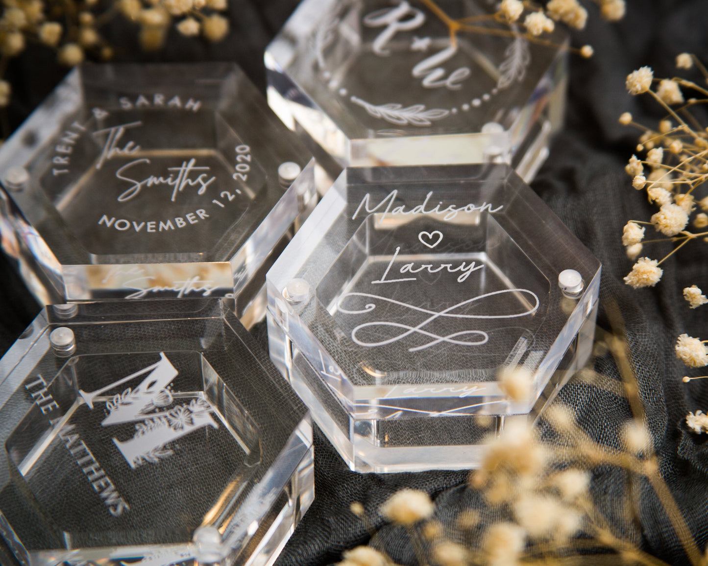 Clear Hexagon Ring Box - Engraved ORIGINAL Acrylic Wedding Ring Bearer Box Engagement Proposal Ring Storage Modern Ring Dish Gift for Her