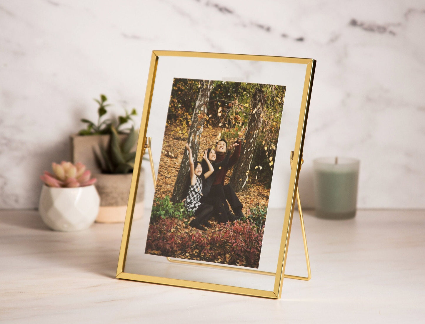 Gold Glass Frame - Photo Printing Optional, Romantic Birthday Engagement Wedding Gift for Couples, Floating Picture Display Frame Decor