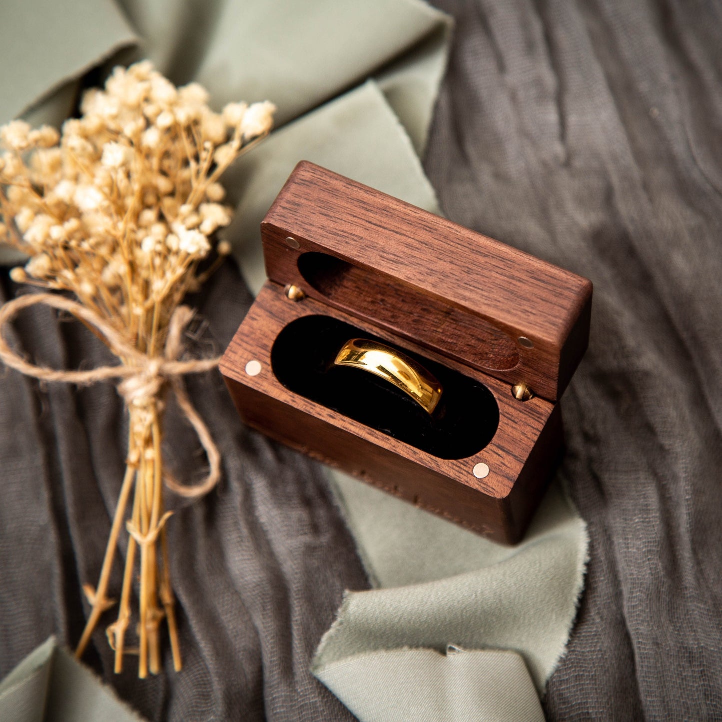 Flip Wood Ring Box - Engraved Secret Single Ring Engagement Ring Box, Slim Modern Wedding Ring Holder, Proposal Prop or Photography Decor