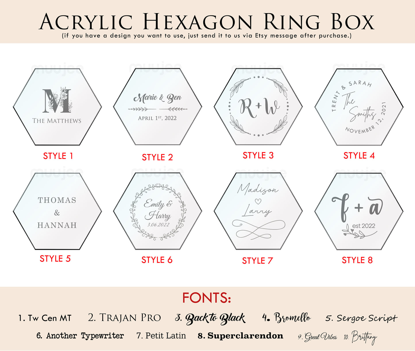 Clear Hexagon Ring Box - Engraved ORIGINAL Acrylic Wedding Ring Bearer Box Engagement Proposal Ring Storage Modern Ring Dish Gift for Her
