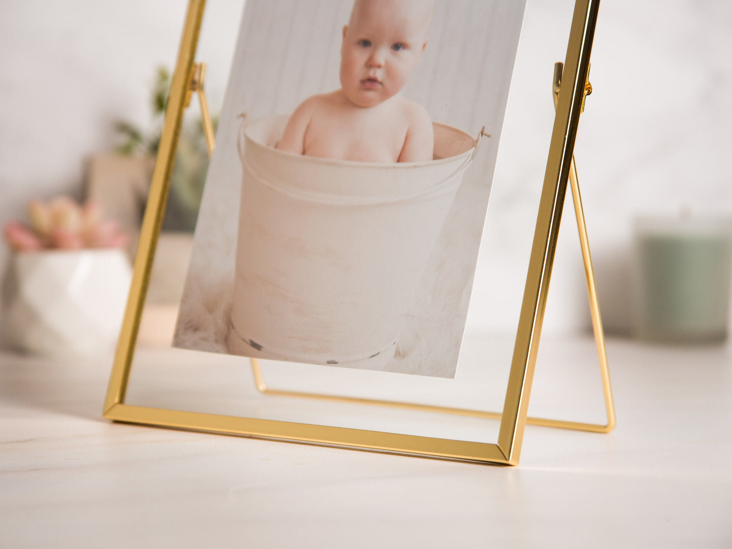 Gold Glass Frame - Photo Printing Optional, Romantic Birthday Engagement Wedding Gift for Couples, Floating Picture Display Frame Decor