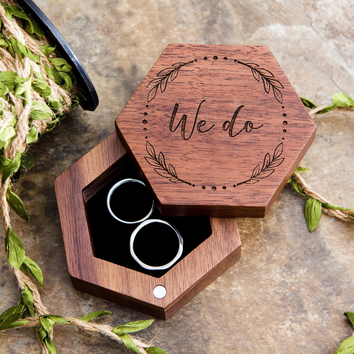 Hexagon Wood Ring Box - Engraved Ring Bearer Box for Wedding Ceremony, Proposal or Engagement Ring Box, Ring Dish Storage, Gift for Her CP