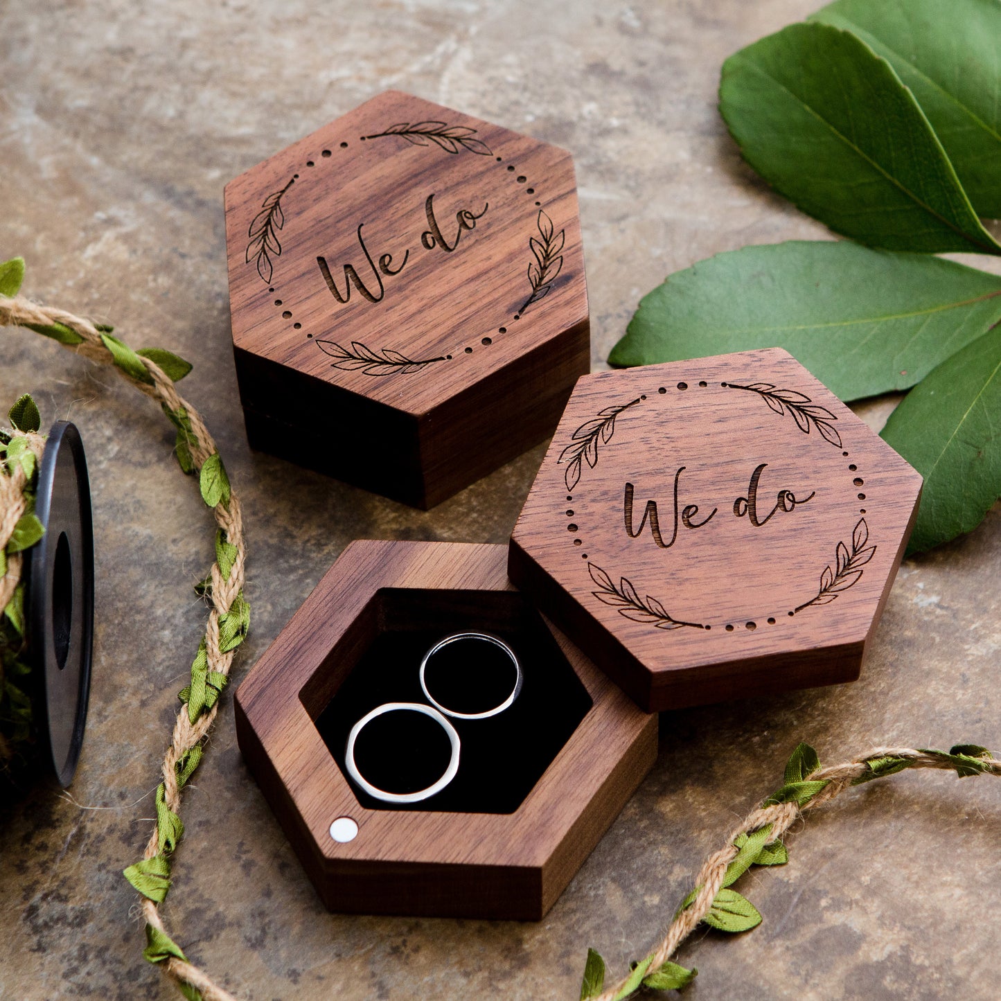 Hexagon Wood Ring Box - Engraved Ring Bearer Box for Wedding Ceremony, Proposal or Engagement Ring Box, Ring Dish Storage, Gift for Her CP