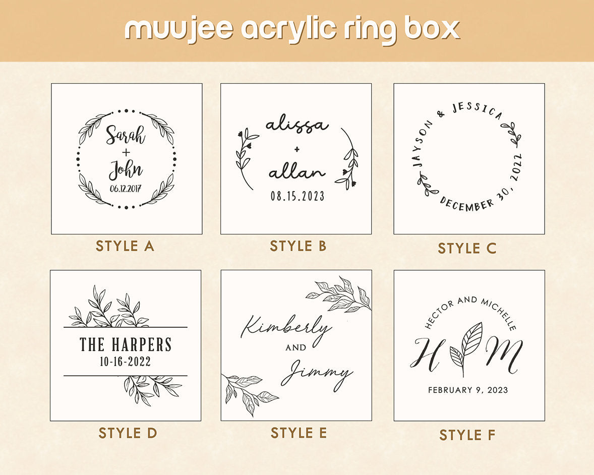 Acrylic Cube Ring Box with Rose Ring Holder - Etched Clear Wedding Ring Bearer Box Personalized Unique Proposal Engagement Ring Display