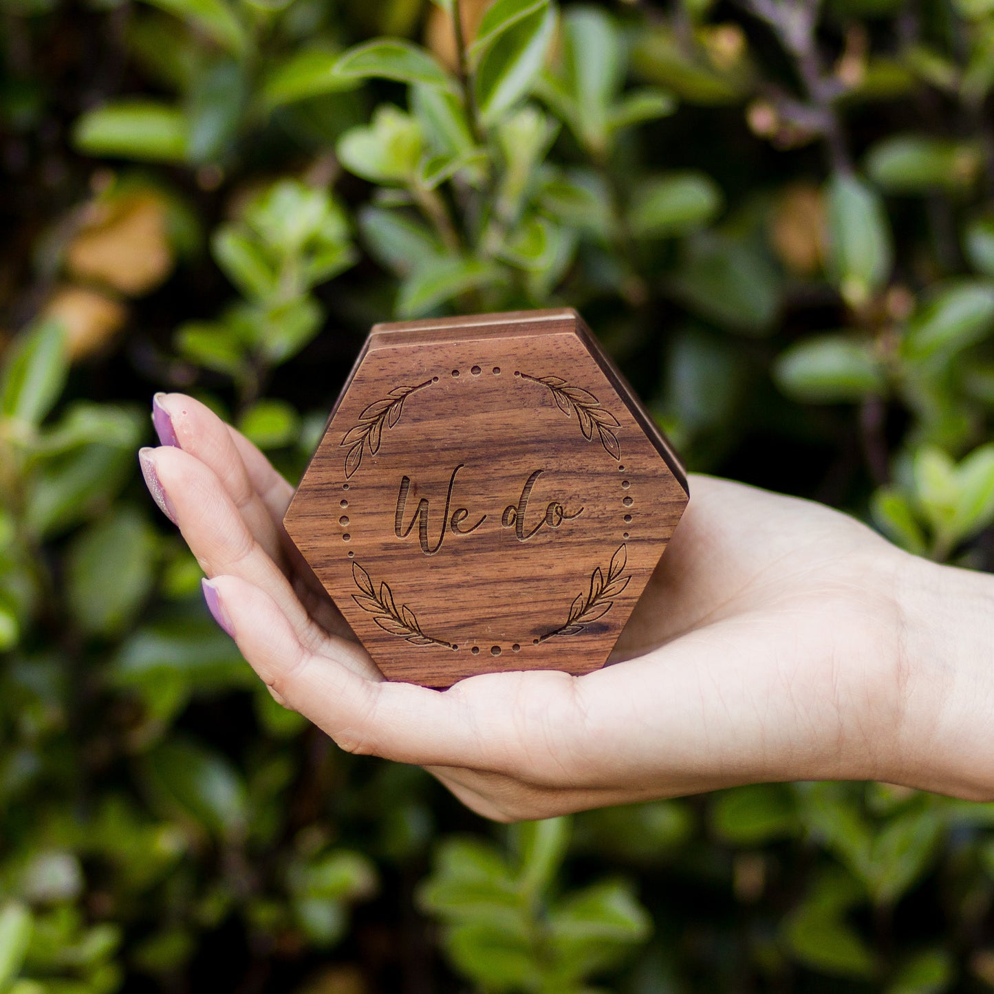 Hexagon Wood Ring Box - Engraved Ring Bearer Box for Wedding Ceremony, Proposal or Engagement Ring Box, Ring Dish Storage, Gift for Her CP