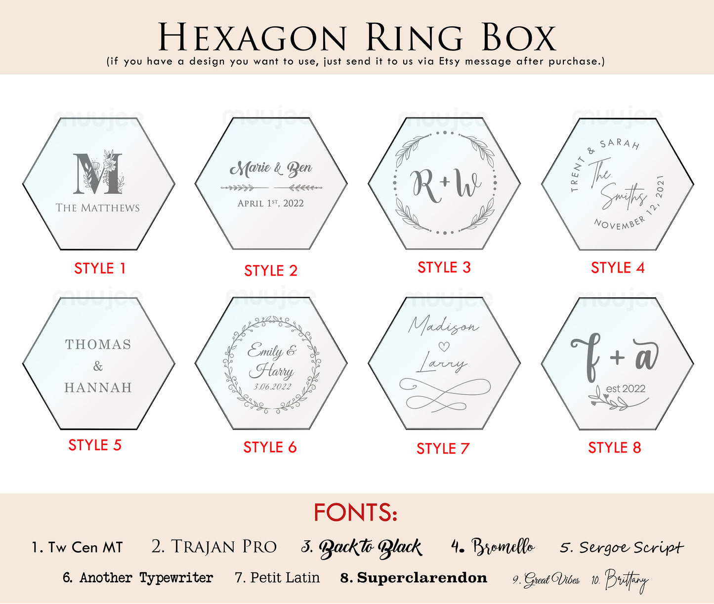 Hexagon Wood Ring Box - Engraved Ring Bearer Box for Wedding Ceremony, Proposal or Engagement Ring Box, Ring Dish Storage, Gift for Her CP