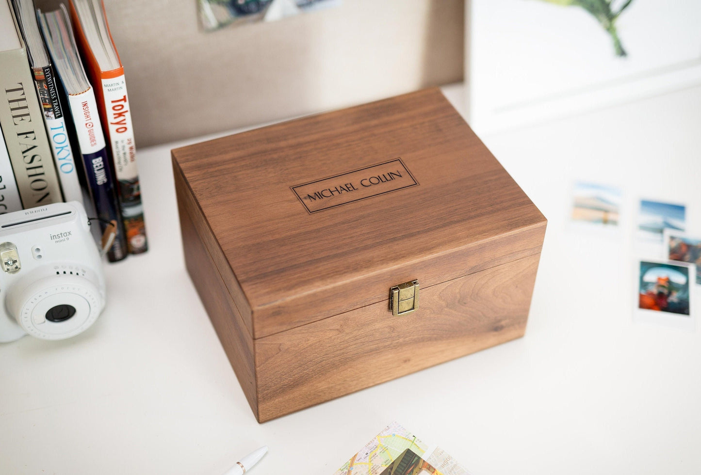 Wood Storage Box w/ Hinge Lid (D2) - Engraved Keepsake Memory Box for Photos Cards, Retirement BFF Teacher Cup Girl Boy Scout Gifts