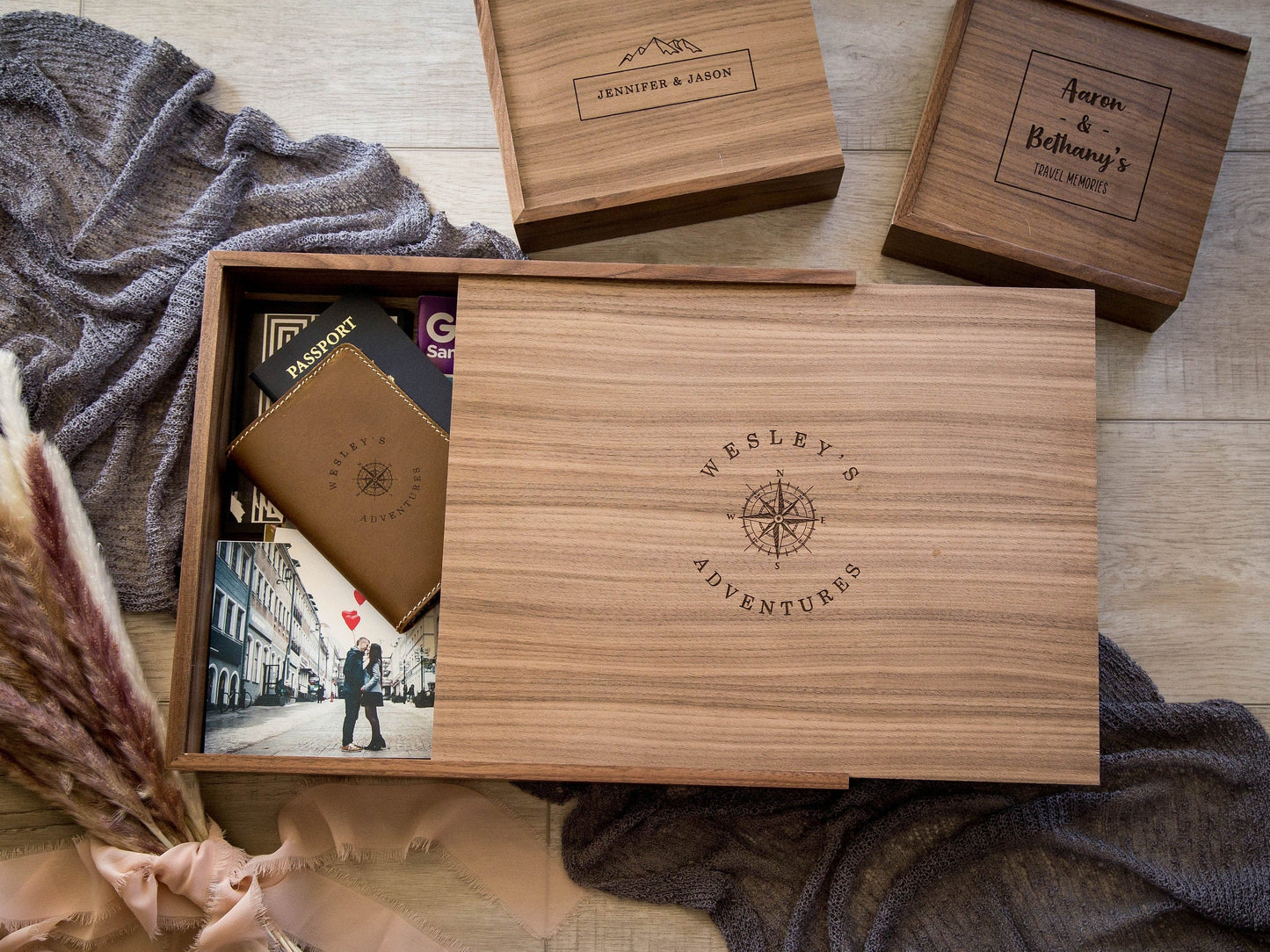 Travel Memory Box - Engraved Wood Keepsake Box for Sentimental Items Photos Letters Tickets, Cub Boy Scout Box, Retirement Farewell Gift