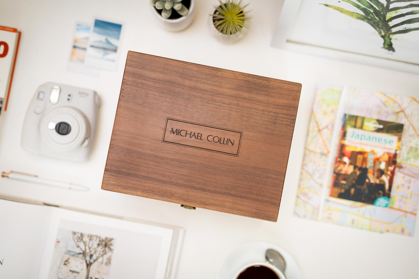 Wood Storage Box w/ Hinge Lid (D2) - Engraved Keepsake Memory Box for Photos Cards, Retirement BFF Teacher Cup Girl Boy Scout Gifts