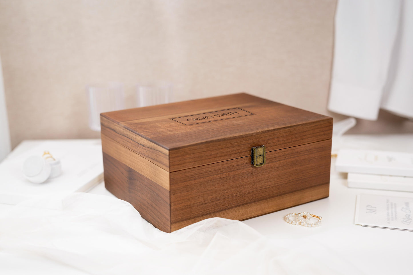 Wood Storage Box w/ Hinge Lid (D2) - Engraved Keepsake Memory Box for Photos Cards, Retirement BFF Teacher Cup Girl Boy Scout Gifts