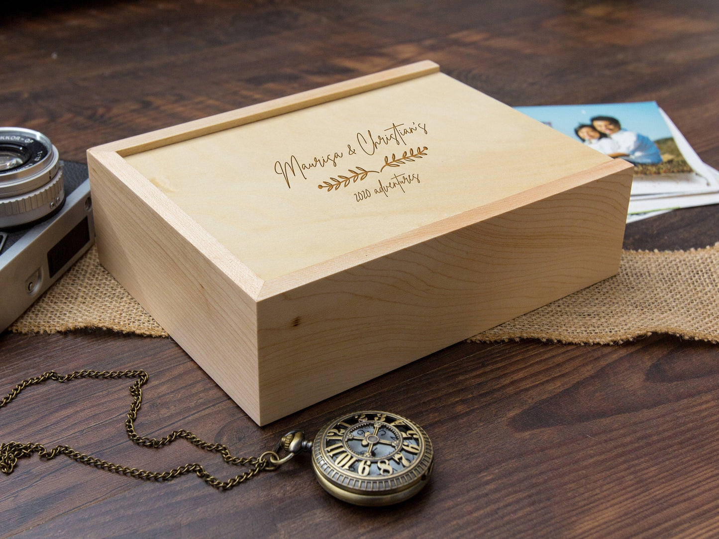 4x6" Photo Memory Box in Maple Wood - Photography Session Picture Box, Print Storage, Custom Gift Box for Christening Birthday New Parents