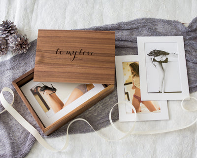 Wood Boudoir Box with 10 Photo Mats for 4x6 Prints - Wedding Day Gift for Groom, Unique Anniversary Gift, Photo Storage, Gift for Husband