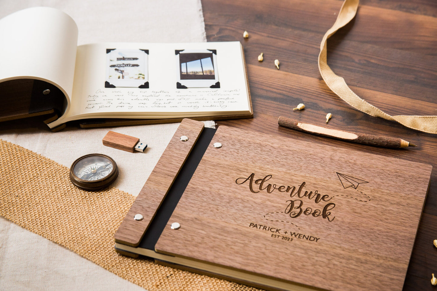 Engraved Premium Book - 5th Wedding Wood Anniversary Blank Adventure Scrapbook Memories Gift for Husband Wife Boyfriend Girlfriend Partner