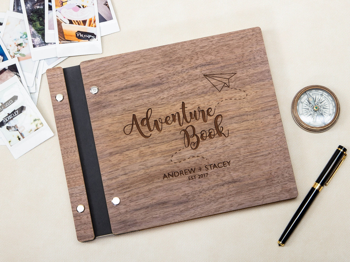 Engraved Premium Book - 5th Wedding Wood Anniversary Blank Adventure Scrapbook Memories Gift for Husband Wife Boyfriend Girlfriend Partner