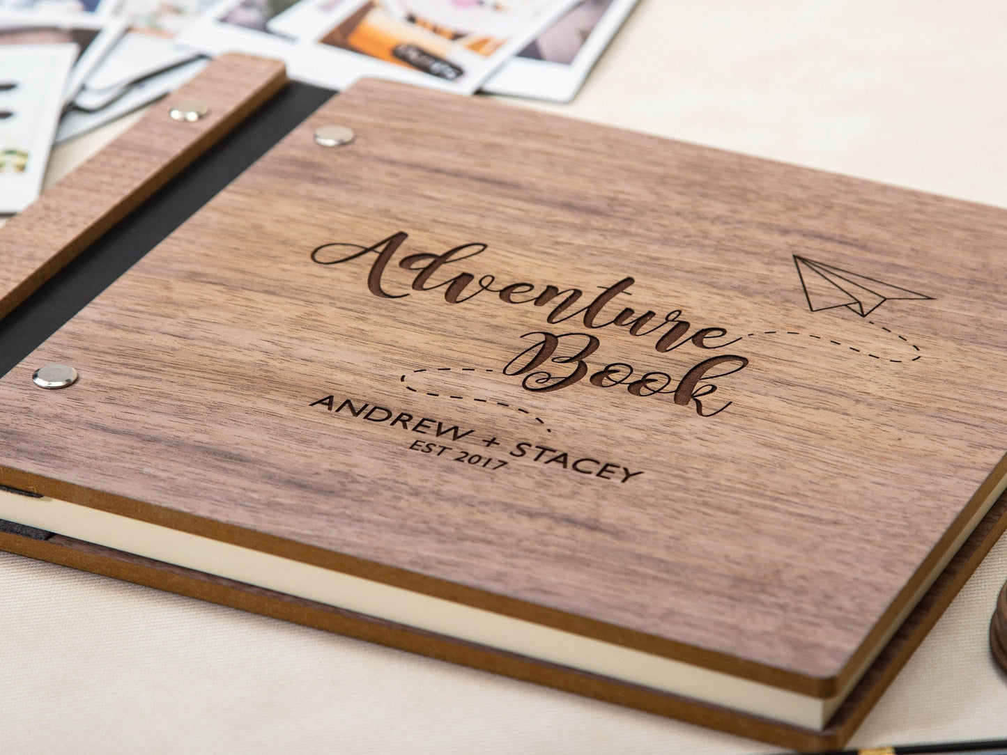 Engraved Premium Book - 5th Wedding Wood Anniversary Blank Adventure Scrapbook Memories Gift for Husband Wife Boyfriend Girlfriend Partner