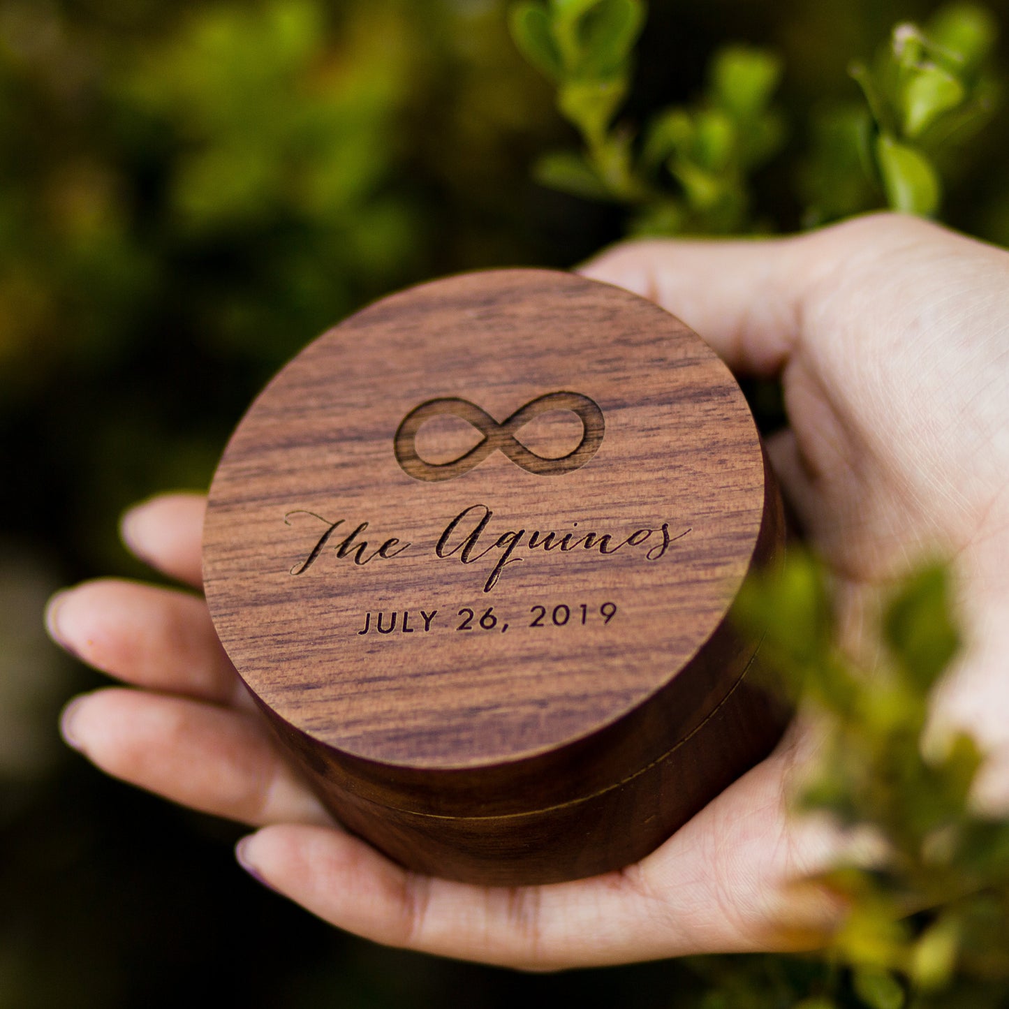 Circle Wood Ring Box - Engraved Ring Bearer Box for Wedding Ceremony, Proposal or Engagement Ring Box, Ring Dish Storage, Gift for Her