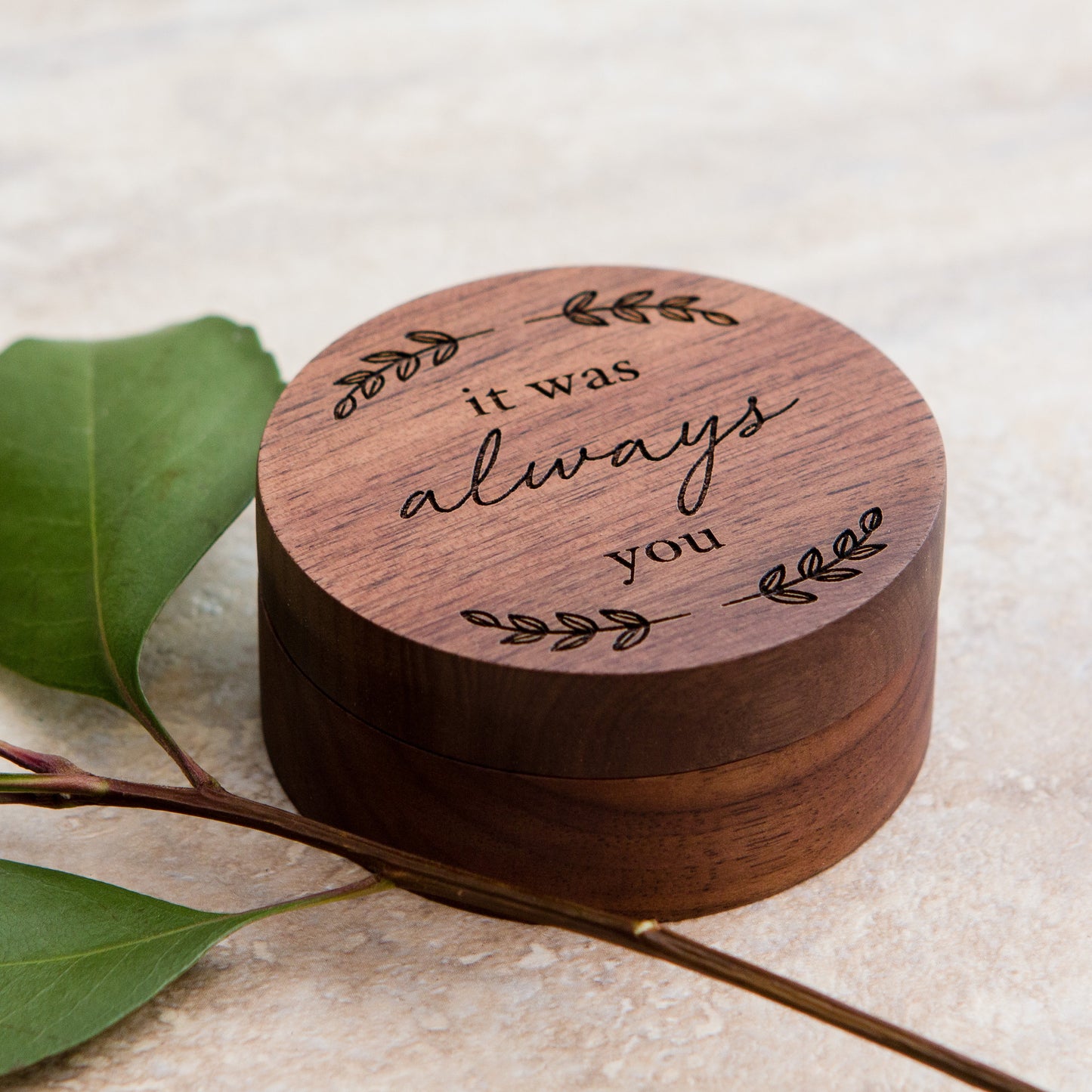 Circle Wood Ring Box - Engraved Ring Bearer Box for Wedding Ceremony, Proposal or Engagement Ring Box, Ring Dish Storage, Gift for Her