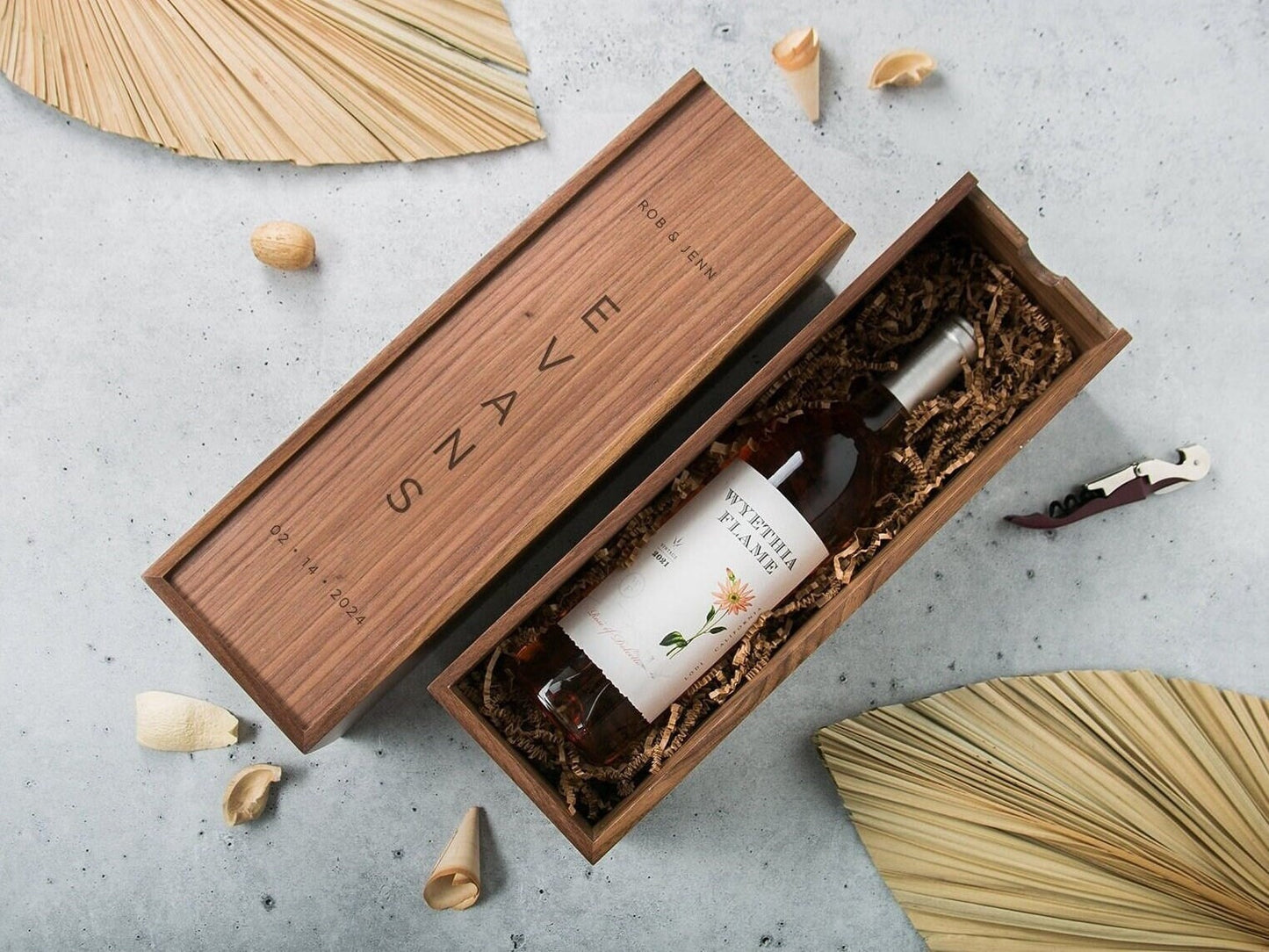 Wood Wine Box (Design 4) - Walnut or Pine Wine Champagne Box Birthday Anniversary Engagement Wedding Business Work Promotion Coworker Gift