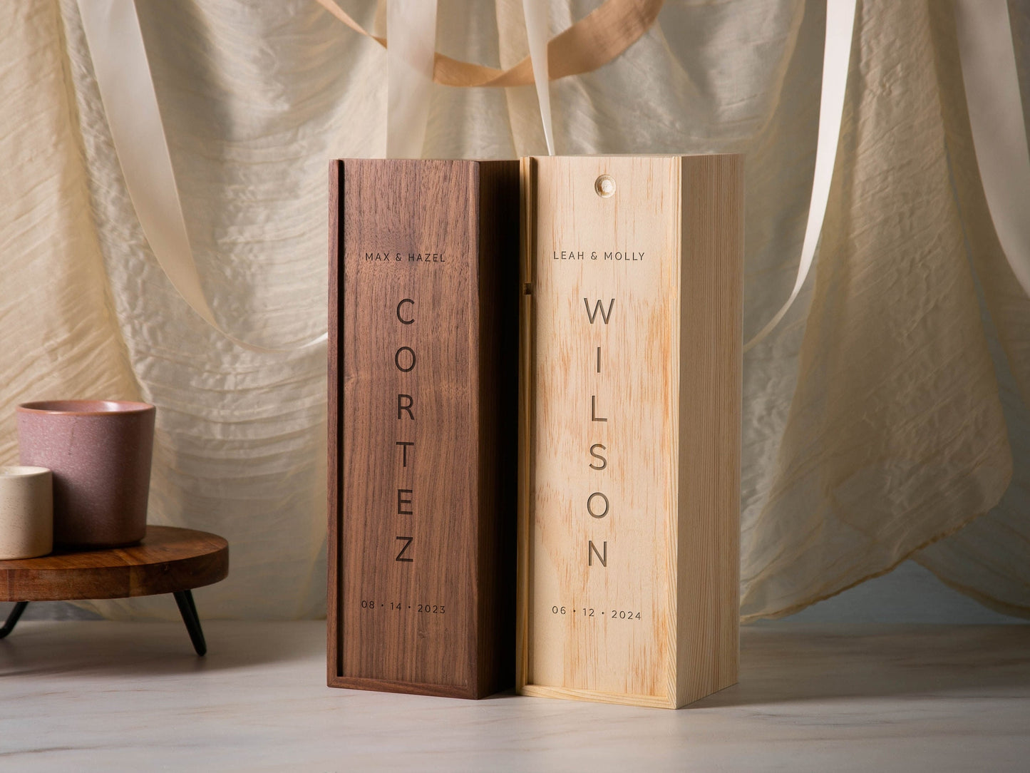 Wood Wine Box (Design 4) - Walnut or Pine Wine Champagne Box Birthday Anniversary Engagement Wedding Business Work Promotion Coworker Gift