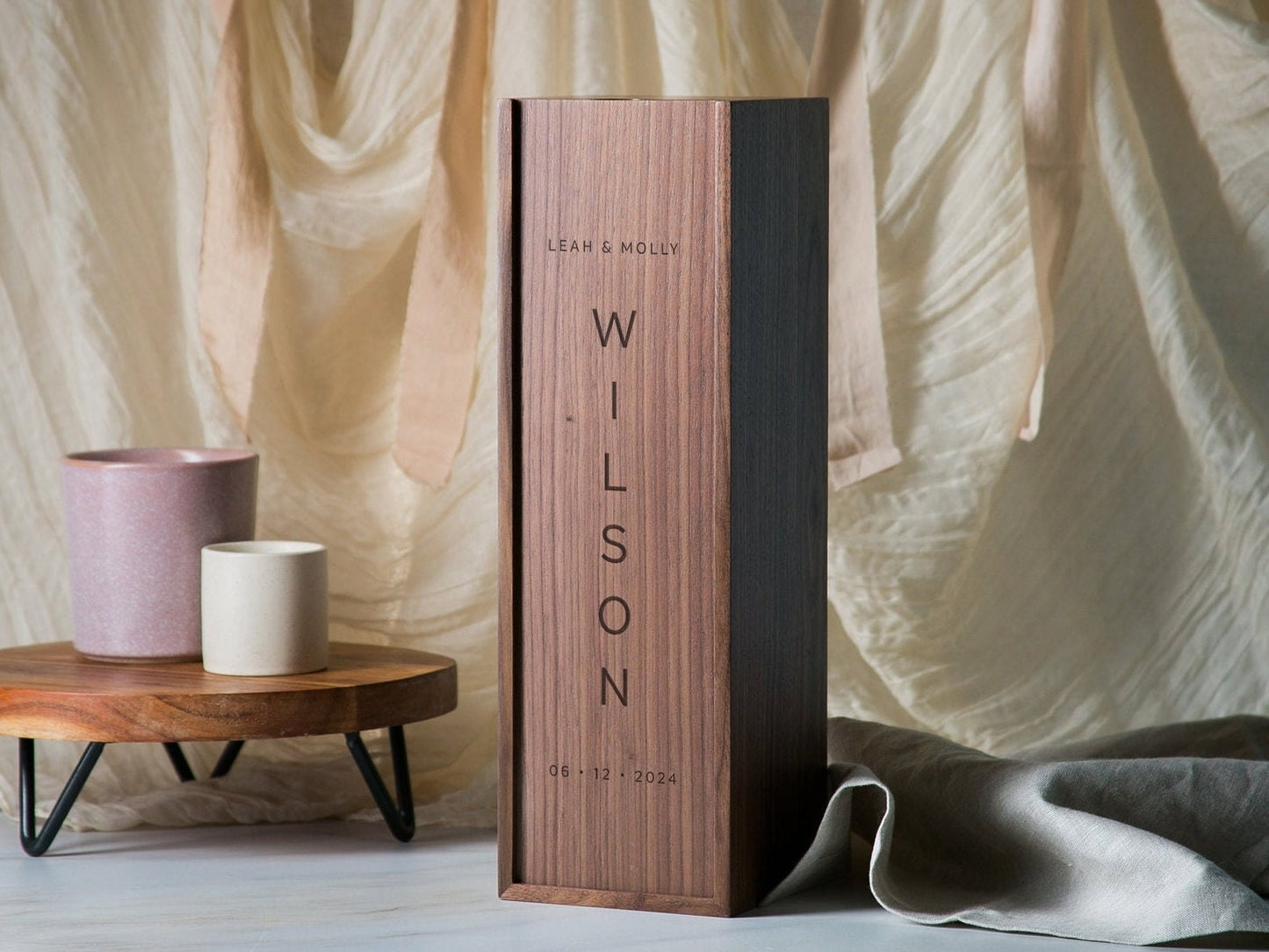 Wood Wine Box (Design 4) - Walnut or Pine Wine Champagne Box Birthday Anniversary Engagement Wedding Business Work Promotion Coworker Gift