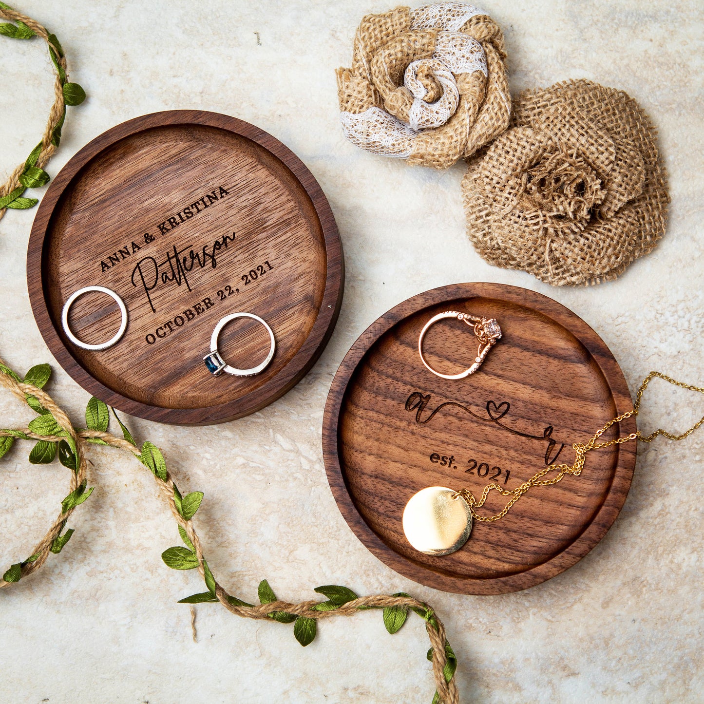 Round Wood Ring Dish - Small Jewelry Tray, Gift for Engagement, Anniversary Gift for Husband Wife, Gift for Dad Friends Teacher Appreciation