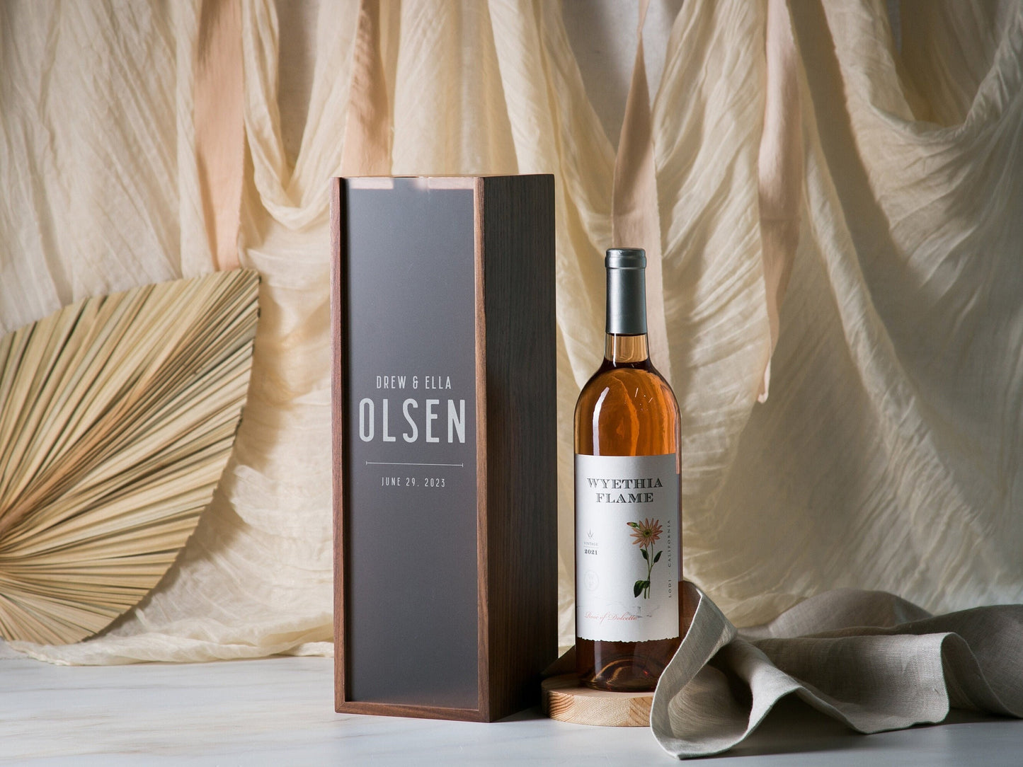 Acrylic Lid Wine Box (Design 3) - Personalized Walnut Wood Champagne Bottle Box Engagement Wedding 5th Anniversary Gift, Teacher Gift