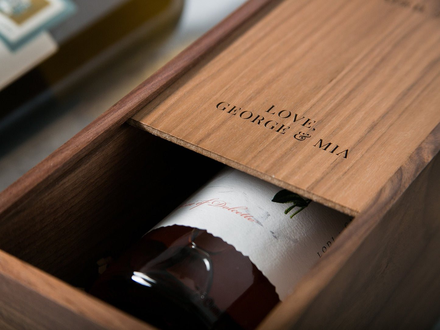 Wood Wine Box (Design 1) - Congratulations - Walnut Pine Wine Champagne Box, Engagement Wedding Gift for the Bride & Groom Honeymoon Gift CP